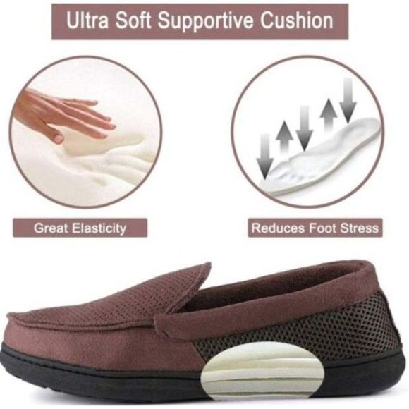 ULTRAIDEAS Men’s Comfy Memory Foam Moccasin Slippers Breathable Mesh Suede Terry - Picture 5 of 8